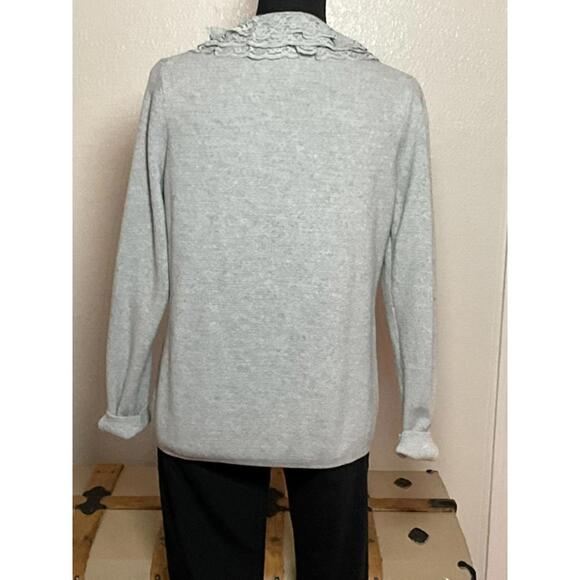 Liz Claiborne Ruffled Button Up Cardigan Sweater M Gray Romantic Boho Knit - Picture 3 of 8